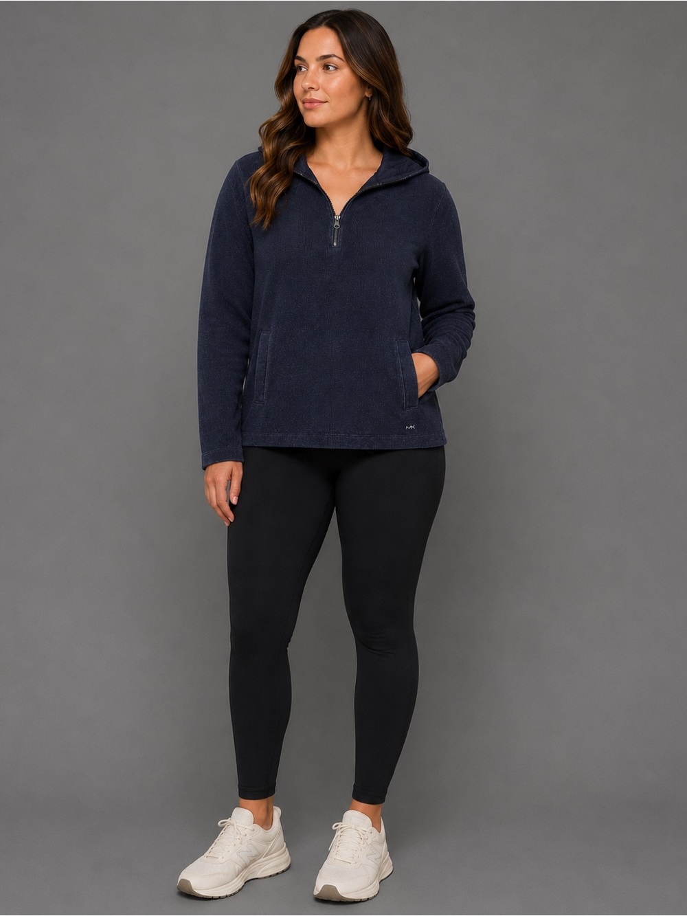 Michael Kors Women’s Large Hooded Pullover Sweater Navy Blue Textured Knit